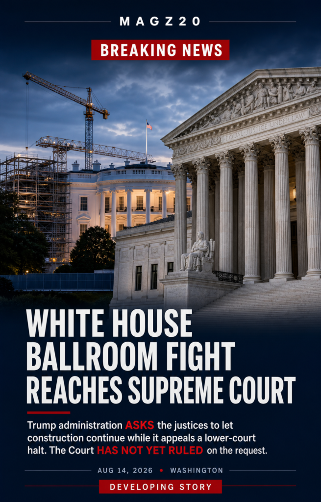 Fact check: On August 14, 2026, the administration asked the Supreme Court to permit construction to continue during its appeal. The Court had not ruled on that request, and Chief Justice Roberts set a response deadline.